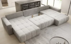 Designer Sofa Leveno U mit Schlaf- und Klappfunktion in Samt