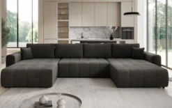 Designer Sofa Leveno U mit Schlaf- und Klappfunktion in Samt