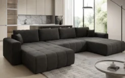 Designer Sofa Leveno U mit Schlaf- und Klappfunktion in Samt