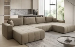 Designer Sofa Leveno U mit Schlaf- und Klappfunktion in Samt