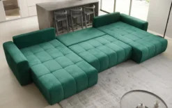 Designer Sofa Leveno U mit Schlaf- und Klappfunktion in Samt