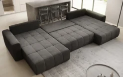 Designer Sofa Leveno U mit Schlaf- und Klappfunktion in Samt