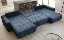 Designer Sofa Leveno U mit Schlaf- und Klappfunktion in Samt