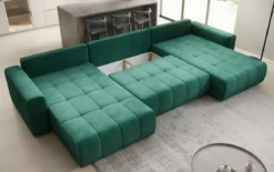 Designer Sofa Leveno U mit Schlaf- und Klappfunktion in Samt