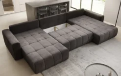Designer Sofa Leveno U mit Schlaf- und Klappfunktion in Samt