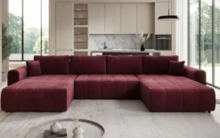 Designer Sofa Leveno U mit Schlaf- und Klappfunktion in Samt