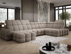 Designer Sofa Lima U mit elektrischer Schlaffunktion in Bouclé