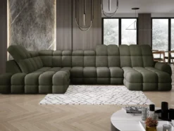 Designer Sofa Lima U mit elektrischer Schlaffunktion in Bouclé