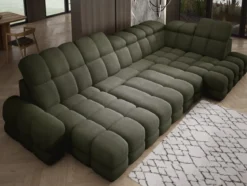 Designer Sofa Lima U mit elektrischer Schlaffunktion in Bouclé