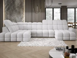 Designer Sofa Lima U mit elektrischer Schlaffunktion in Bouclé