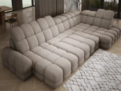 Designer Sofa Lima U mit elektrischer Schlaffunktion in Bouclé