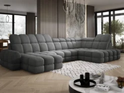 Designer Sofa Lima U mit elektrischer Schlaffunktion in Bouclé