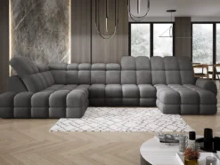 Designer Sofa Lima U mit elektrischer Schlaffunktion in Bouclé