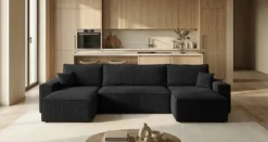 Designer Sofa Lunaro U Mini mit Schlaffunktion und Stauraum in Cord
