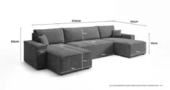 Designer Sofa Lunaro U Mini mit Schlaffunktion und Stauraum in Cord