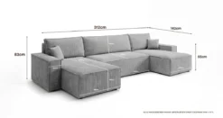 Designer Sofa Lunaro U Mini mit Schlaffunktion und Stauraum in Cord