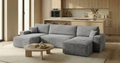 Designer Sofa Lunaro U Mini mit Schlaffunktion und Stauraum in Cord
