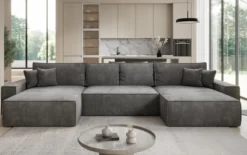 Designer Sofa Lunaro U mit Schlaffunktion und Stauraum in Cord