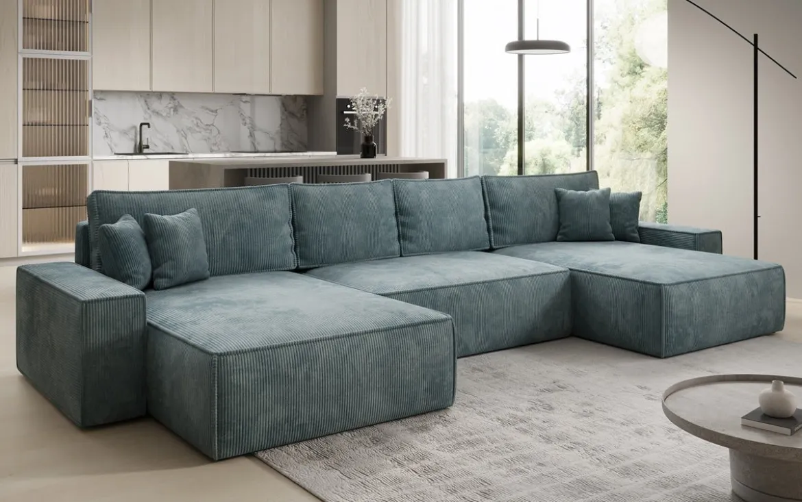 Designer Sofa Lunaro U mit Schlaffunktion und Stauraum in Cord