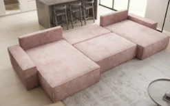 Designer Sofa Lunaro U mit Schlaffunktion und Stauraum in Cord