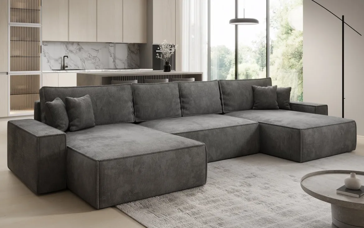 Designer Sofa Lunaro U mit Schlaffunktion und Stauraum in Cord