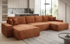 Designer Sofa Lunaro U mit Schlaffunktion und Stauraum in Cord