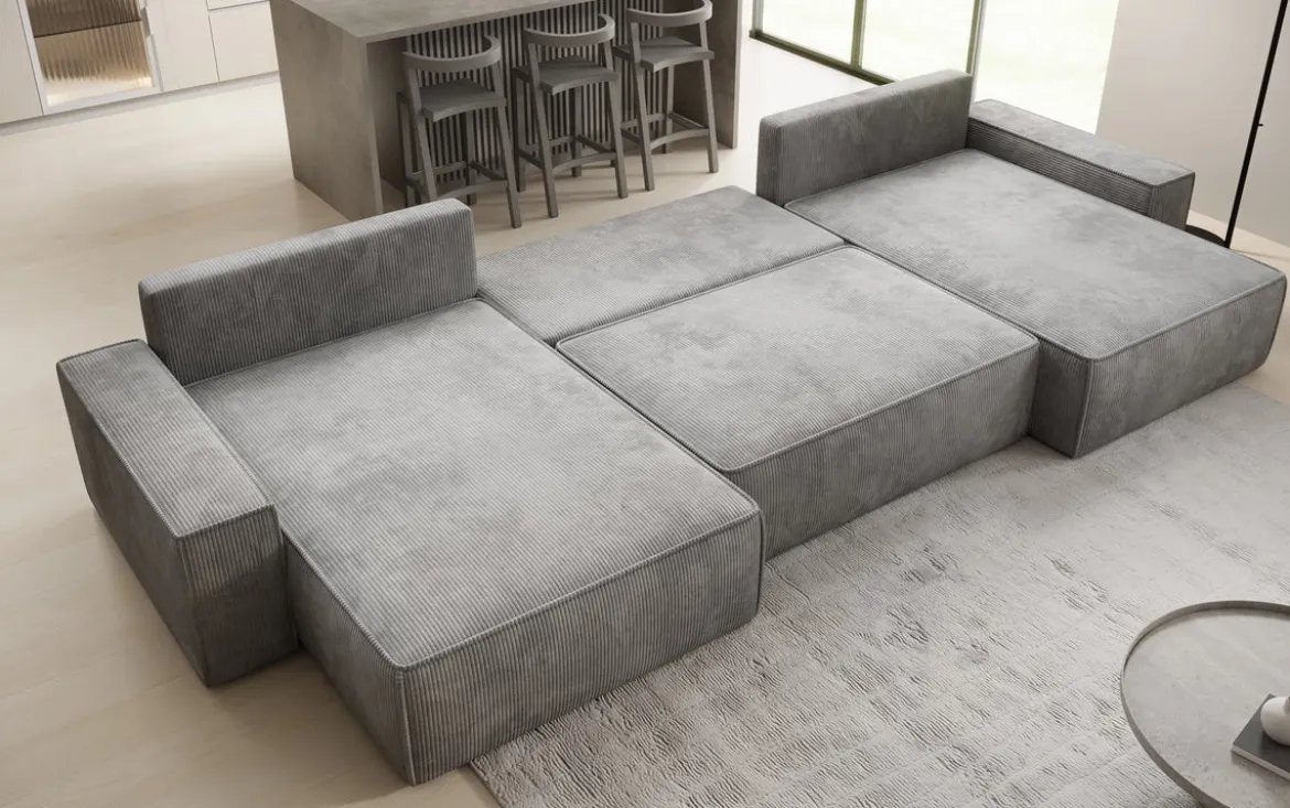 Designer Sofa Lunaro U mit Schlaffunktion und Stauraum in Cord