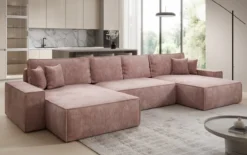 Designer Sofa Lunaro U mit Schlaffunktion und Stauraum in Cord