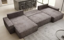 Designer Sofa Lunaro U mit Schlaffunktion und Stauraum in Cord