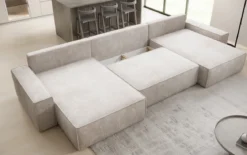 Designer Sofa Lunaro U mit Schlaffunktion und Stauraum in Cord