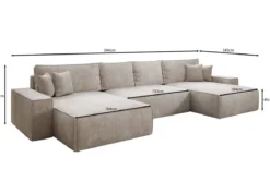 Designer Sofa Lunaro U mit Schlaffunktion und Stauraum in Cord