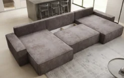 Designer Sofa Lunaro U mit Schlaffunktion und Stauraum in Cord