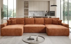 Designer Sofa Lunaro U mit Schlaffunktion und Stauraum in Cord