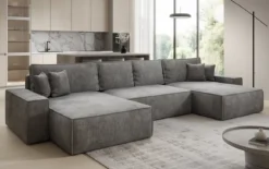 Designer Sofa Lunaro U mit Schlaffunktion und Stauraum in Cord