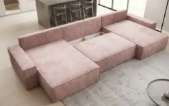 Designer Sofa Lunaro U mit Schlaffunktion und Stauraum in Cord