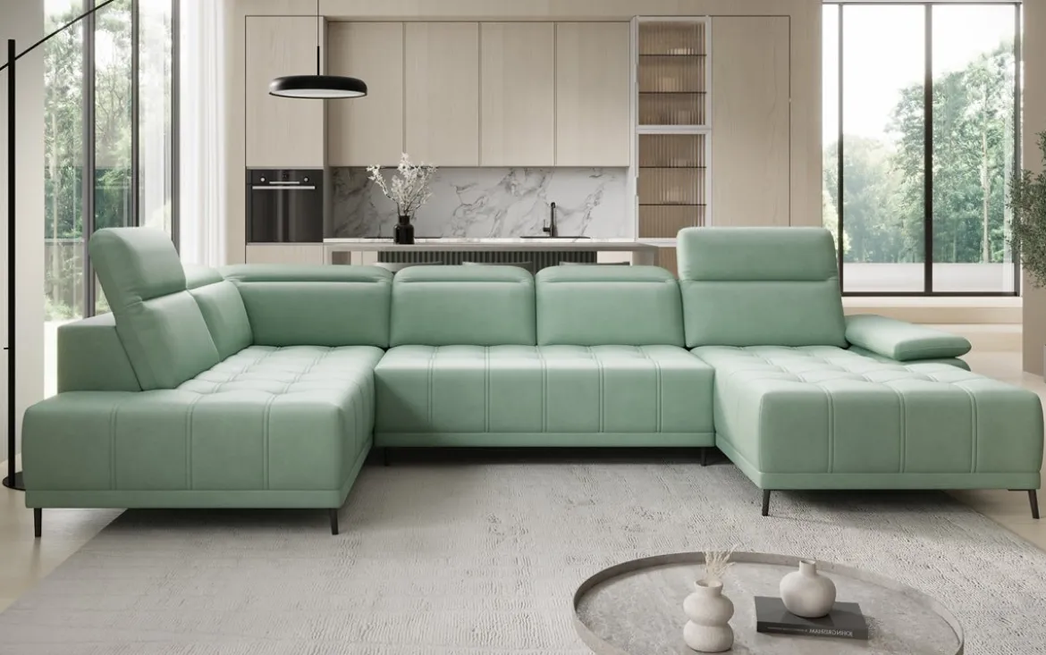 Designer Sofa Lyra U mit elektrischer Schlaffunktion in Echtleder
