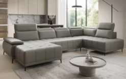 Designer Sofa Lyra U mit elektrischer Schlaffunktion in Echtleder