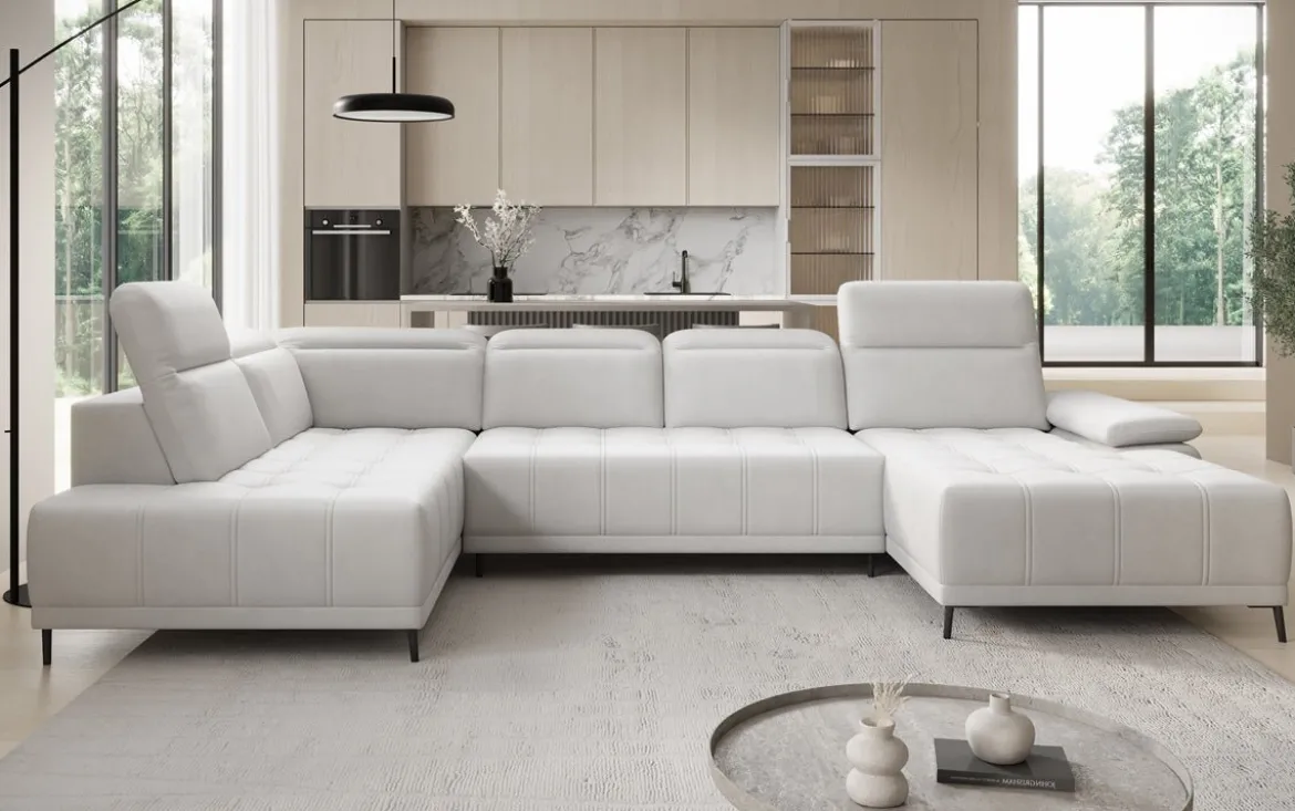 Designer Sofa Lyra U mit elektrischer Schlaffunktion in Echtleder