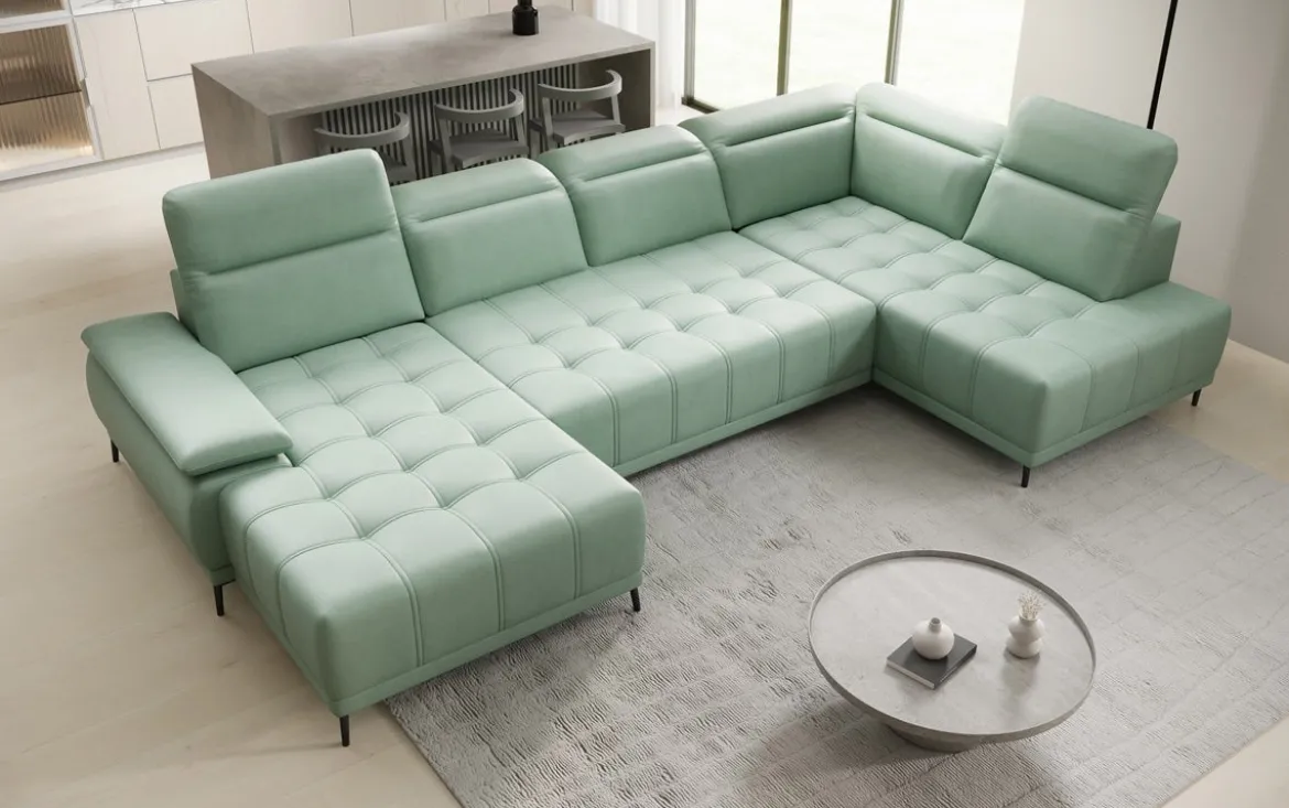 Designer Sofa Lyra U mit elektrischer Schlaffunktion in Echtleder
