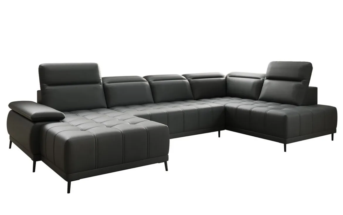 Designer Sofa Lyra U mit elektrischer Schlaffunktion in Echtleder
