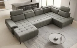 Designer Sofa Lyra U mit elektrischer Schlaffunktion in Echtleder