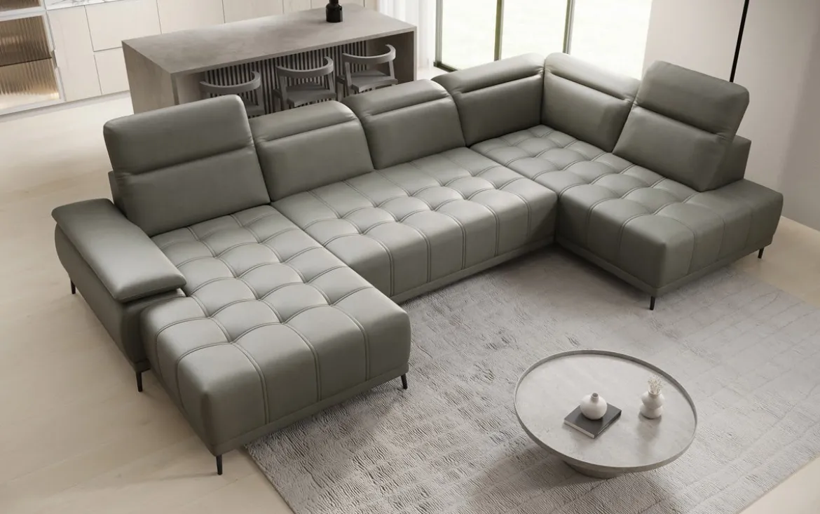 Designer Sofa Lyra U mit elektrischer Schlaffunktion in Echtleder