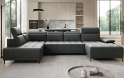 Designer Sofa Lyra U mit elektrischer Schlaffunktion in Echtleder