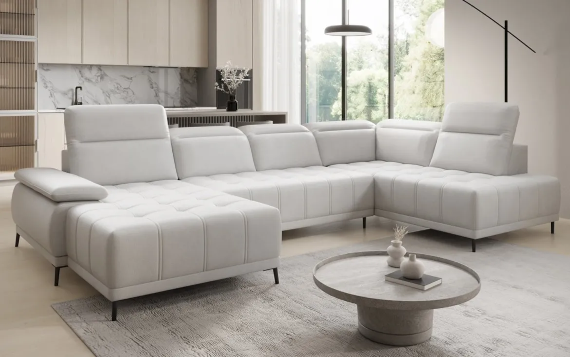 Designer Sofa Lyra U mit elektrischer Schlaffunktion in Echtleder