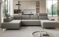Designer Sofa Lyra U mit elektrischer Schlaffunktion in Echtleder