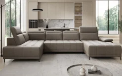 Designer Sofa Lyra U mit elektrischer Schlaffunktion in Echtleder