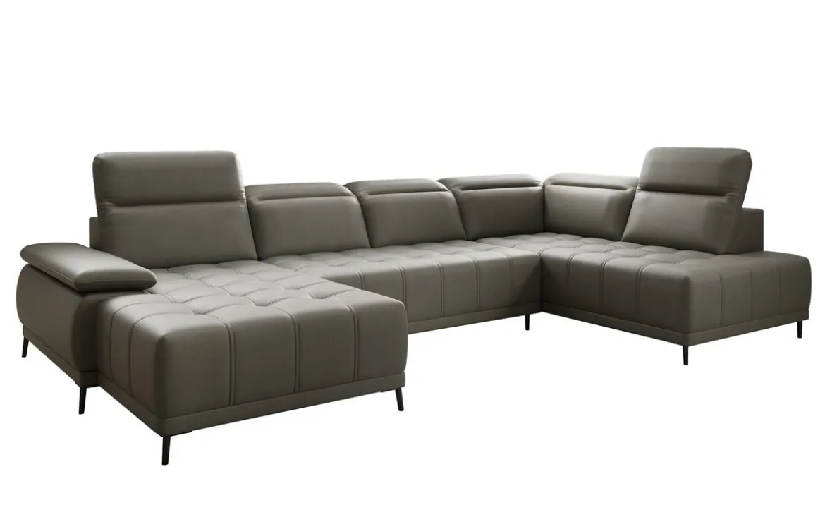 Designer Sofa Lyra U mit elektrischer Schlaffunktion in Echtleder