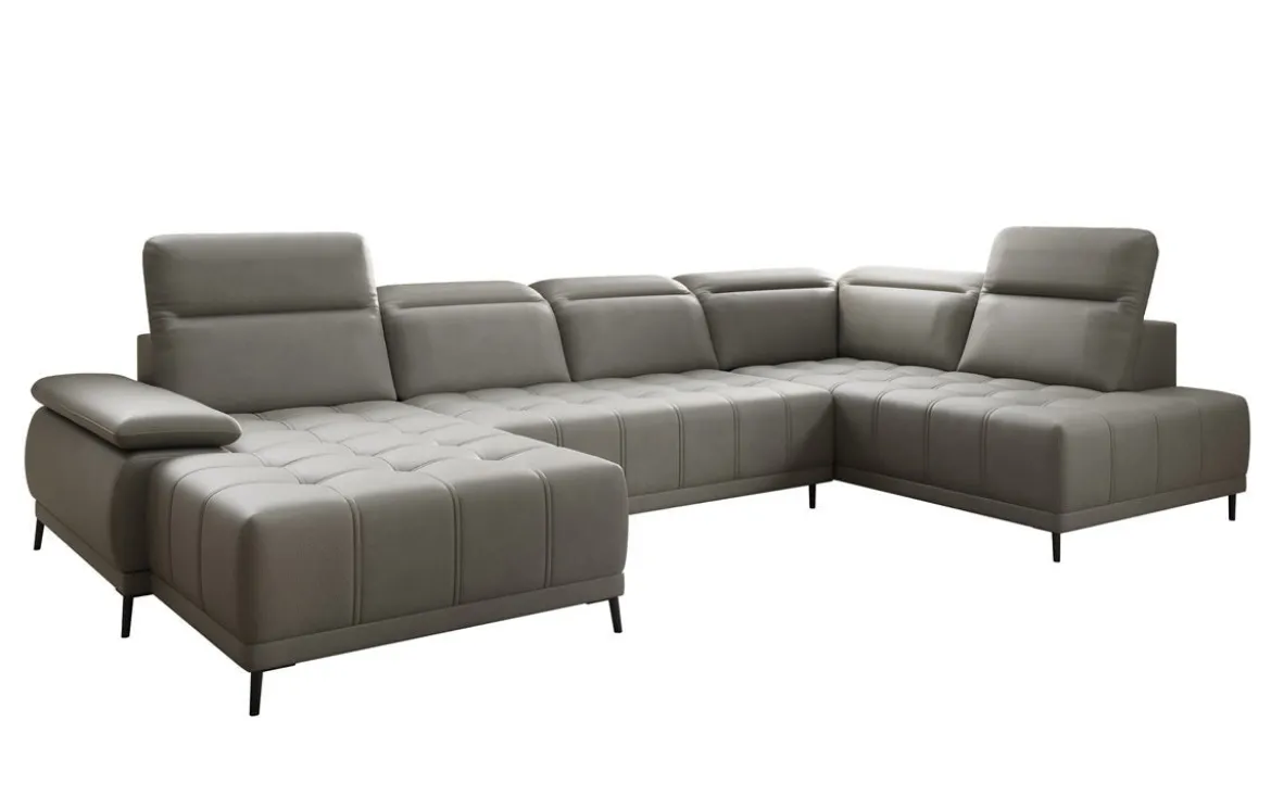 Designer Sofa Lyra U mit elektrischer Schlaffunktion in Echtleder