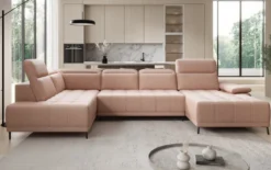 Designer Sofa Lyra U mit elektrischer Schlaffunktion in Echtleder