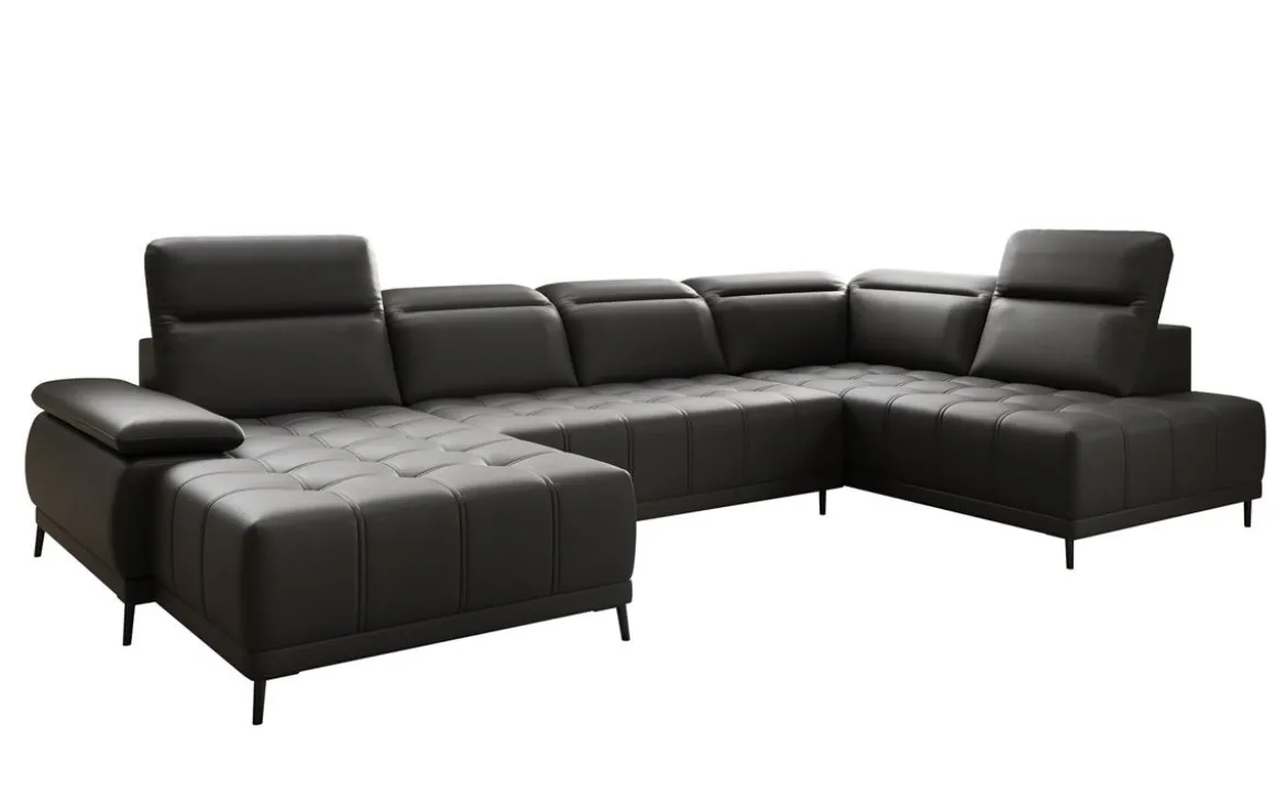Designer Sofa Lyra U mit elektrischer Schlaffunktion in Echtleder